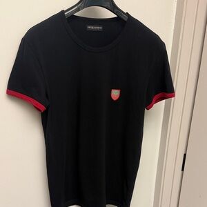 Vintage 99s Emporio Armani Black T-Shirt with Red slim fit L